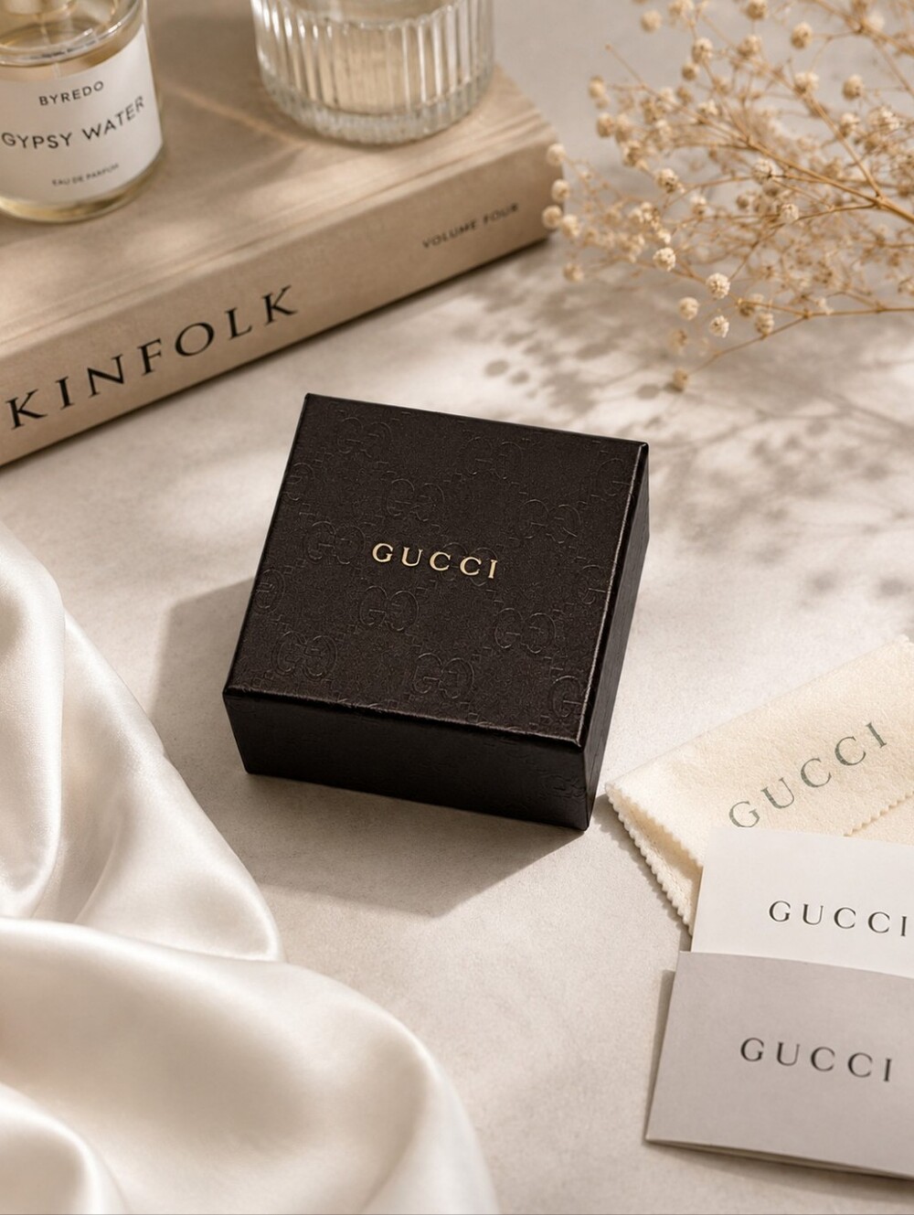 Gucci Black Embossed GG Jewelry Box with Gold Logo